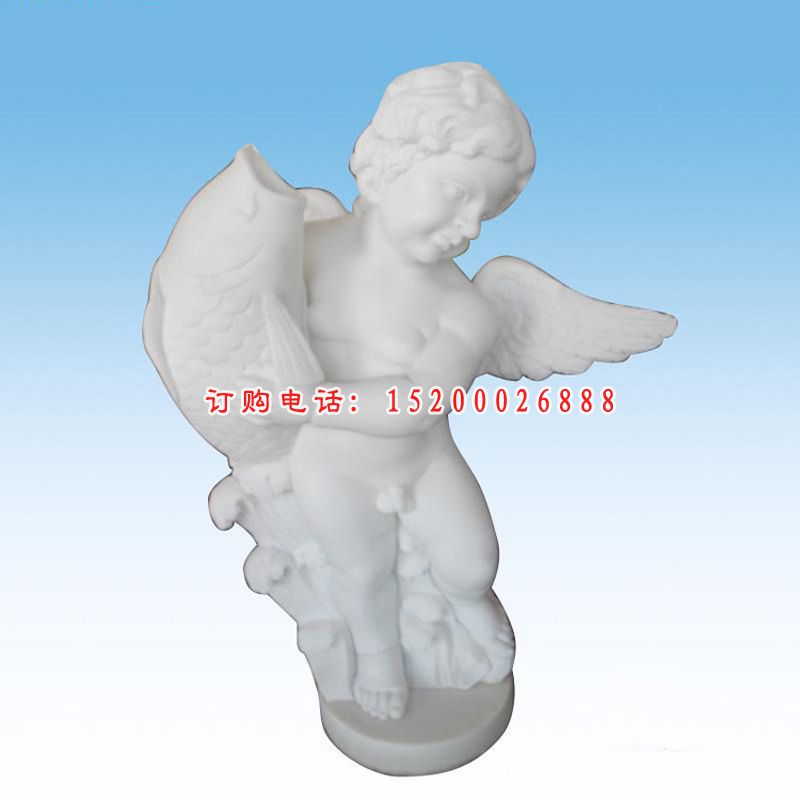 汉白玉西方天使鲤鱼   石雕广场人物雕塑