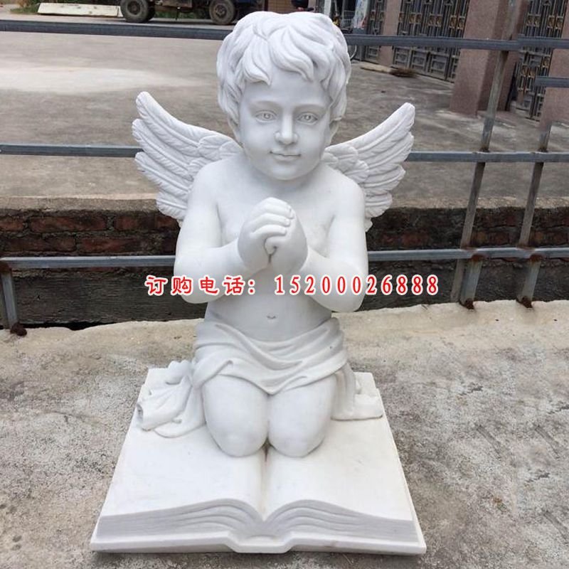 西方小孩石雕，汉白玉人物雕塑 (2)