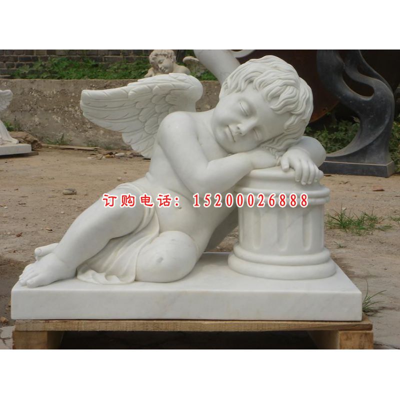 西方小孩石雕，汉白玉人物雕塑 (1)