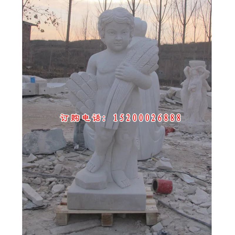 西方小孩石雕，汉白玉人物石雕 (3)