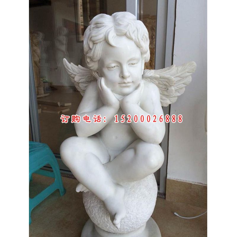 西方小孩石雕，汉白玉人物雕塑 (3)