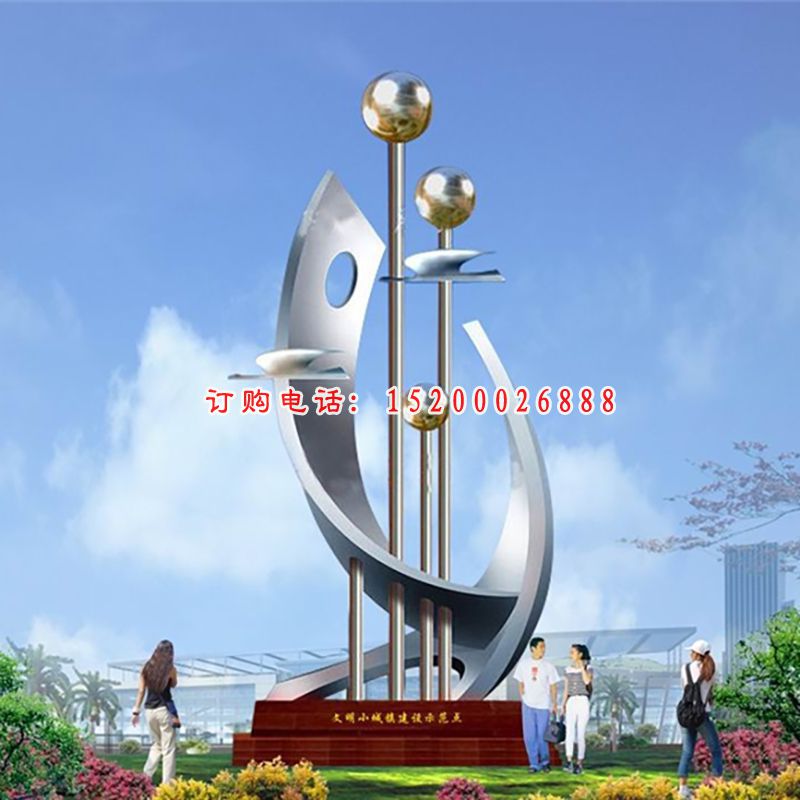 不锈钢扬帆未来雕塑，不锈钢企业抽象雕塑