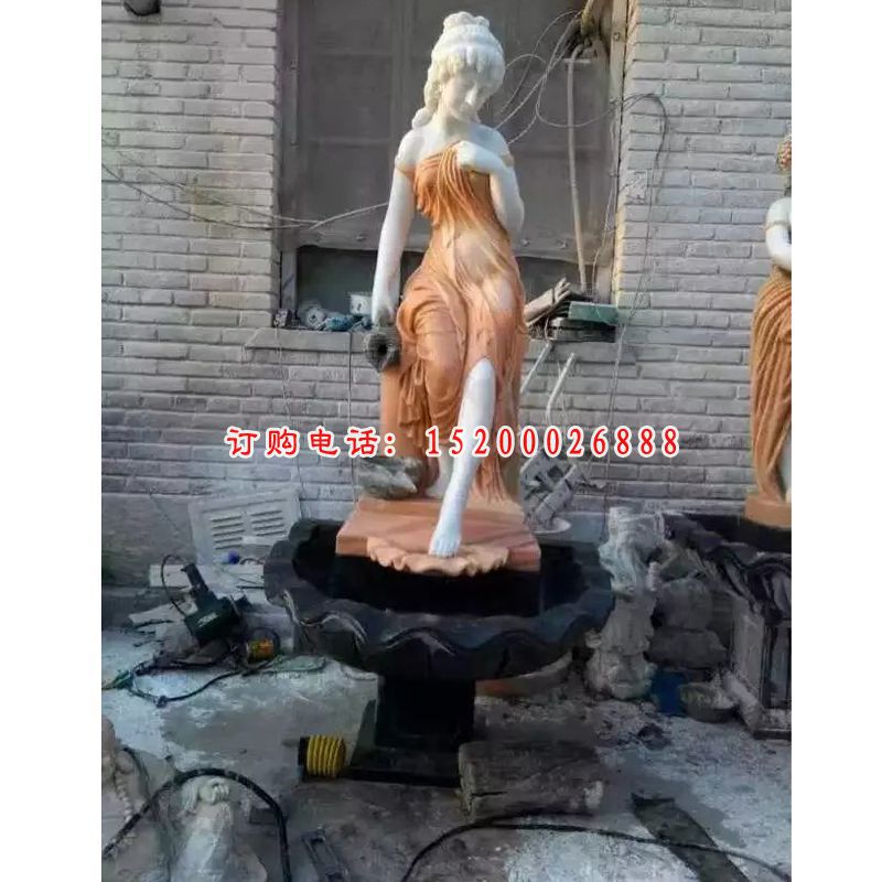 人物石水盆，西方人物石雕 (2)