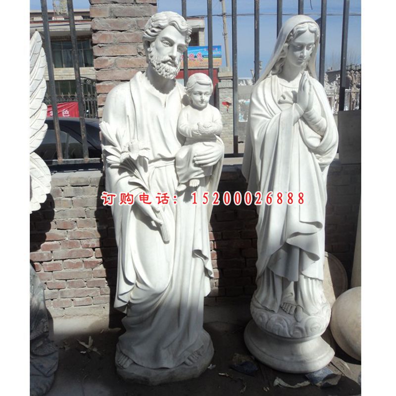 圣父圣母圣子石雕，汉白玉西方人物雕塑