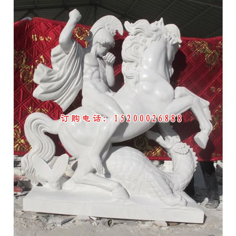 西方人物骑马石雕，汉白玉西方战士 (3)