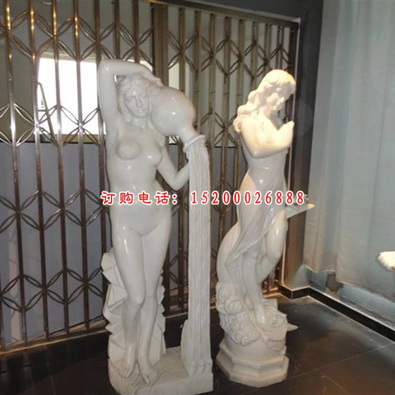 美女沐浴石雕，汉白玉西方人物雕塑 (2)