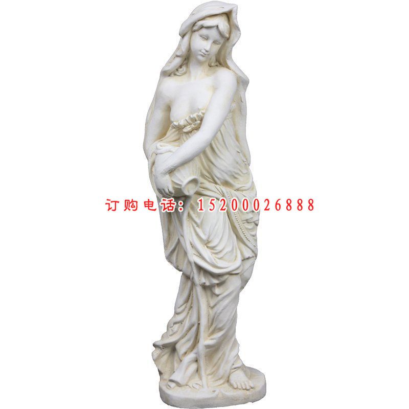 拿罐子的西方女孩石雕汉白玉西方人物雕塑摆件