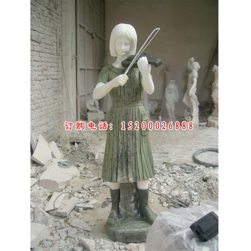 拉小提琴女孩雕塑，西方人物石雕