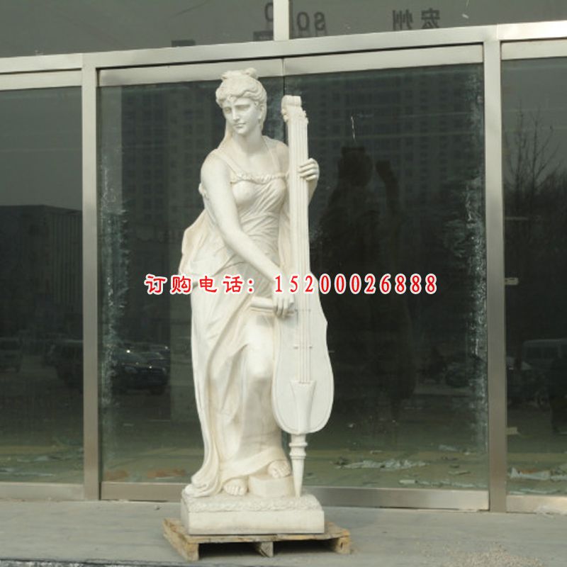 拉大提琴人物石雕，汉白玉人物雕塑