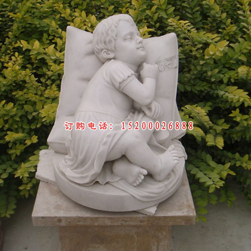 小孩睡觉石雕，汉白玉小孩睡觉石雕