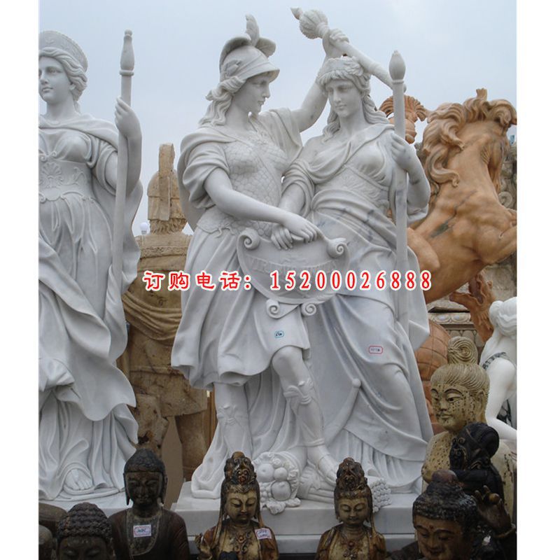 西方战士石雕，汉白玉人物石雕