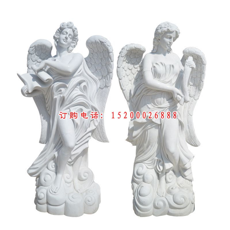西方天使石雕，汉白玉景观人物石雕 (2)