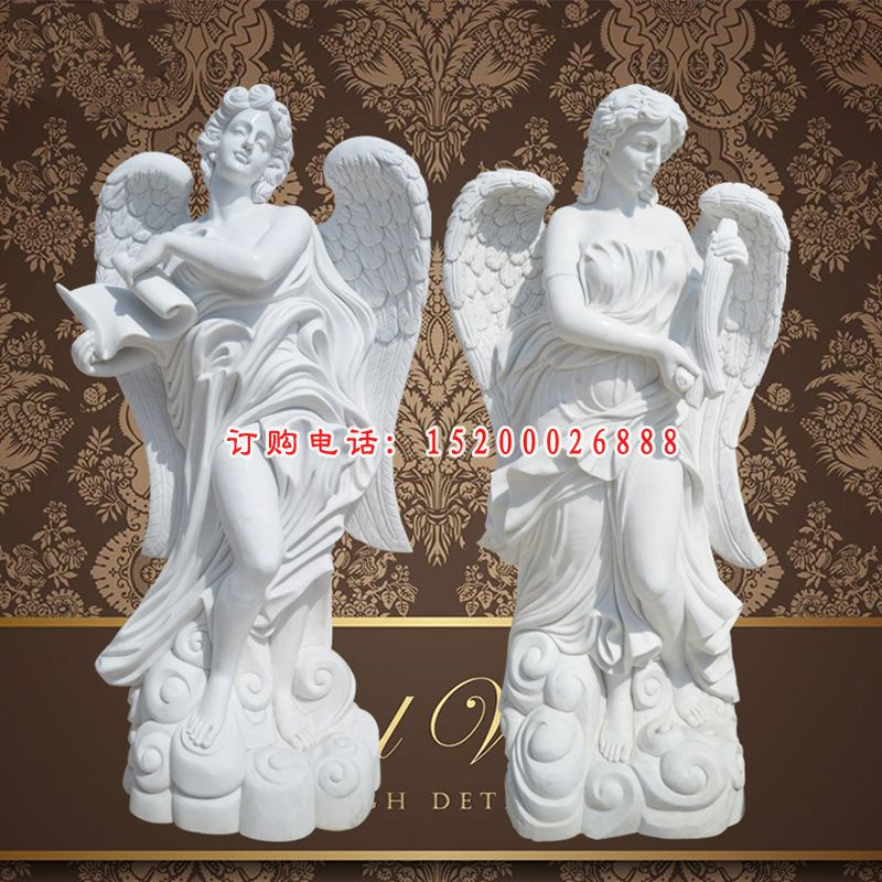 西方天使石雕，汉白玉景观人物石雕