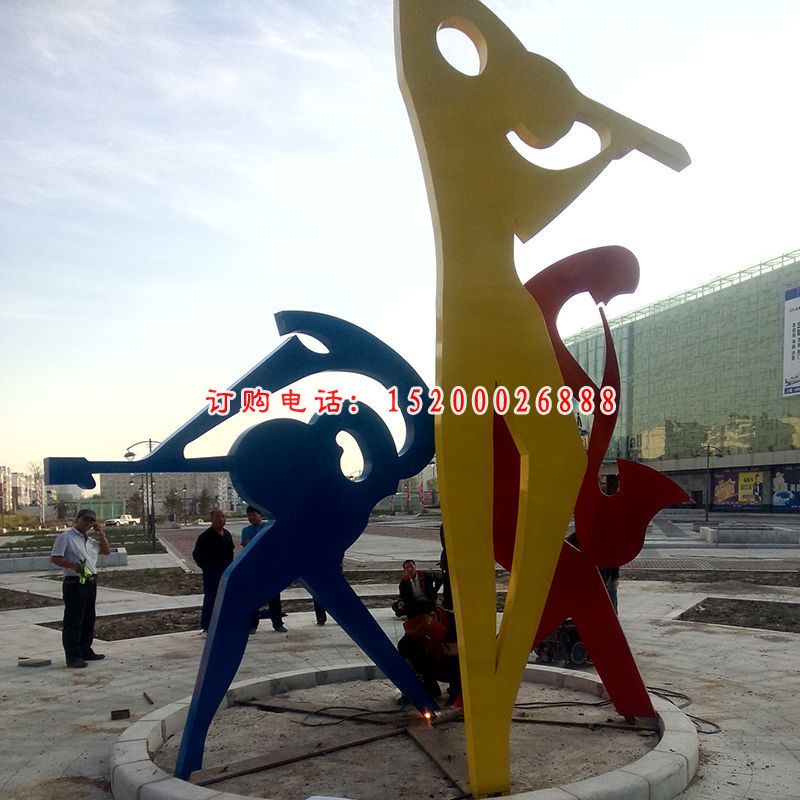 广场演奏雕塑，不锈钢抽象人物雕塑 (3)