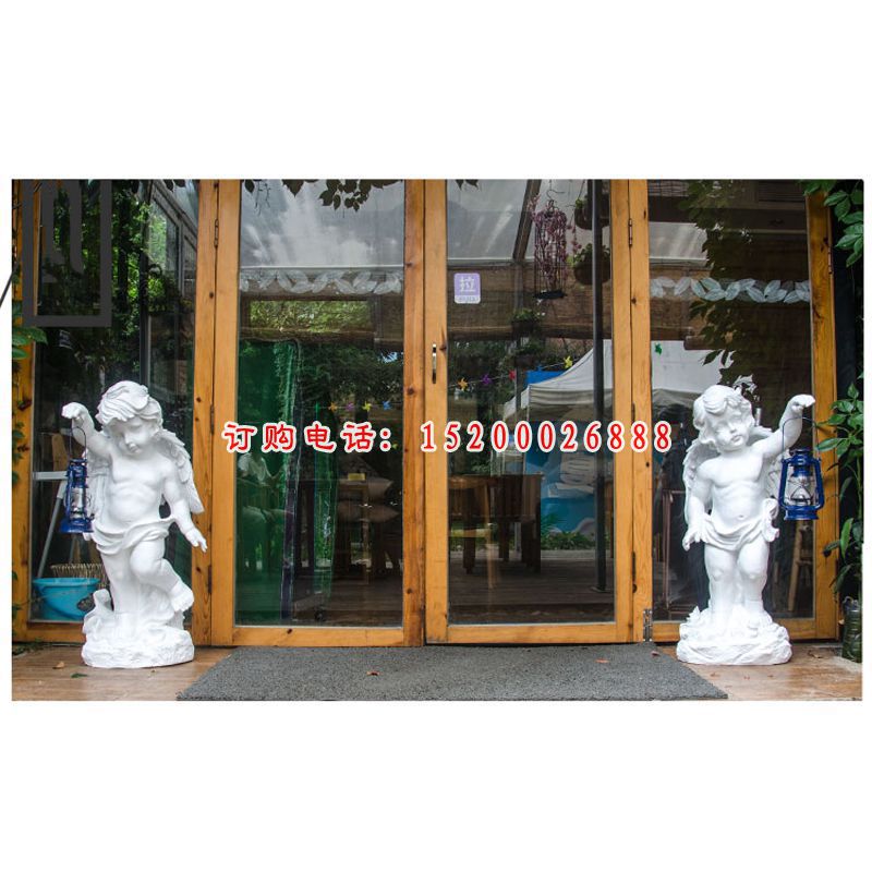 大理石提灯小天使  石雕酒店门口雕塑 (1)