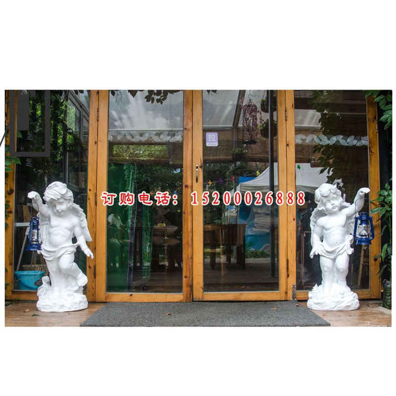 大理石提灯小天使  石雕酒店门口雕塑 (2)