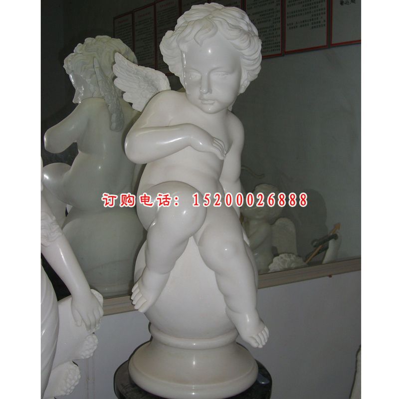 汉白玉小天使雕塑，西方小孩石雕 (1)
