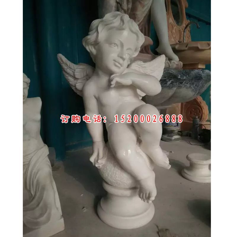 西方小天使石雕，汉白玉西方小孩石雕 (1)