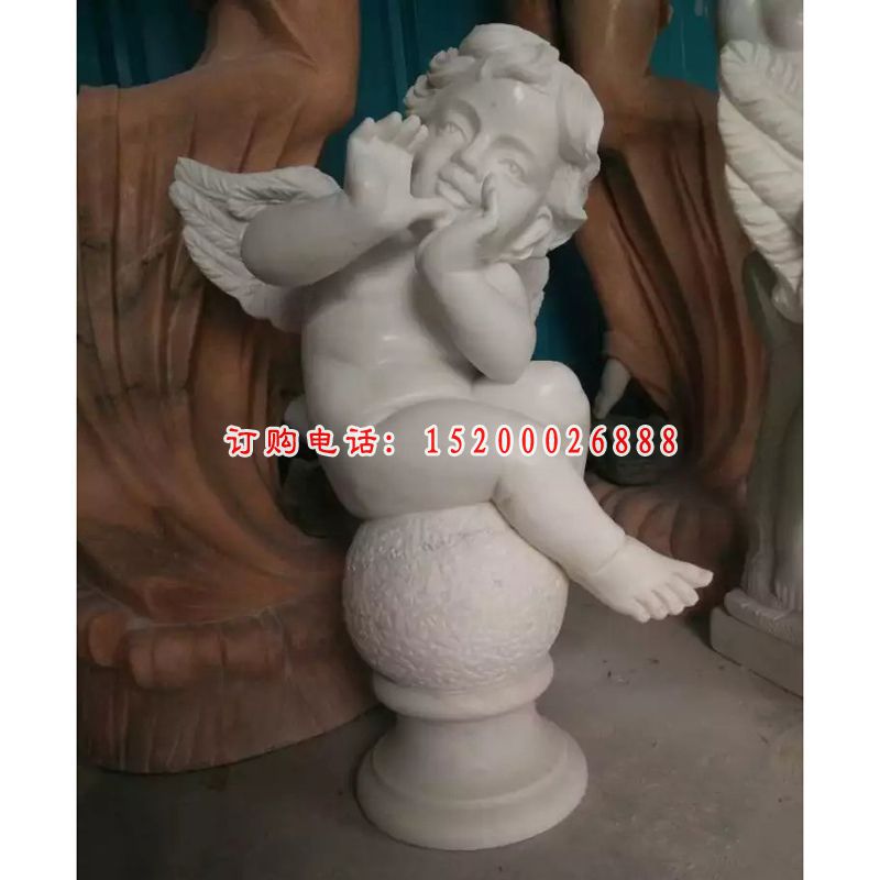 西方小天使石雕，汉白玉西方小孩石雕 (3)