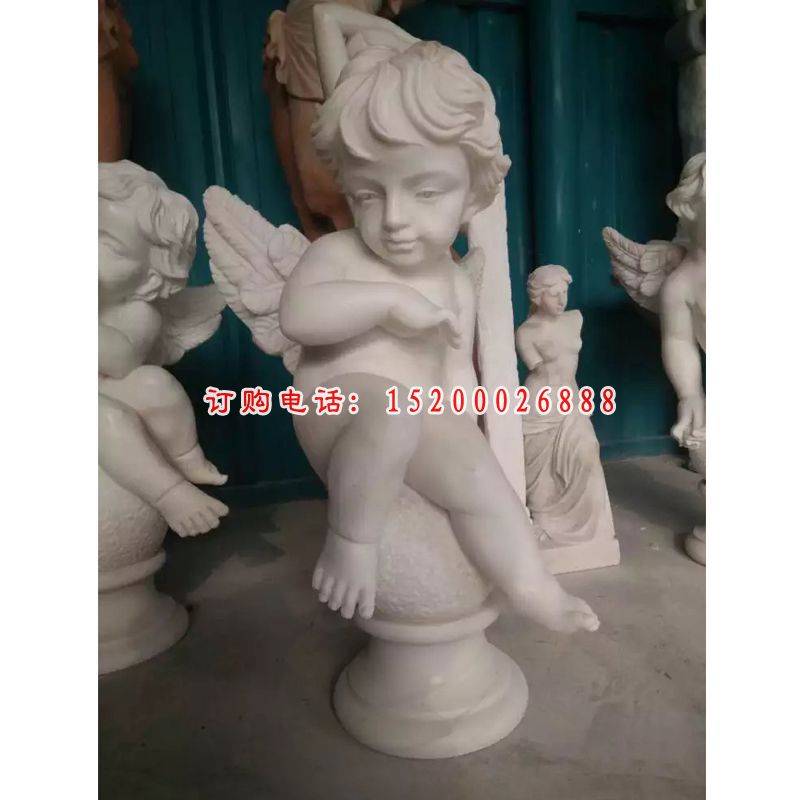西方小天使石雕，汉白玉西方小孩石雕 (2)