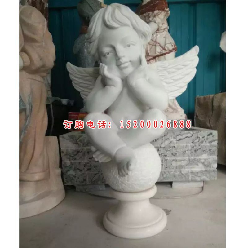 西方小天使石雕，汉白玉西方小孩石雕 (4)