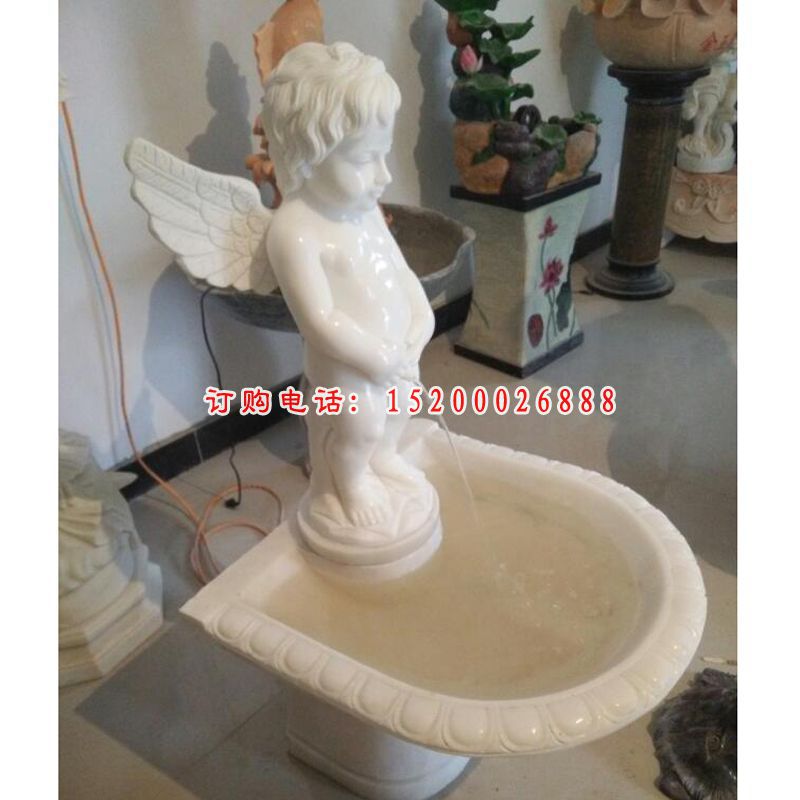 小天使喷水盆雕塑，汉白玉喷水盆石雕 (2)