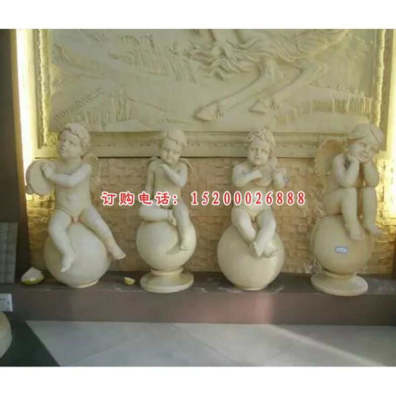 小天使石雕，汉白玉西方小孩雕塑 (2)