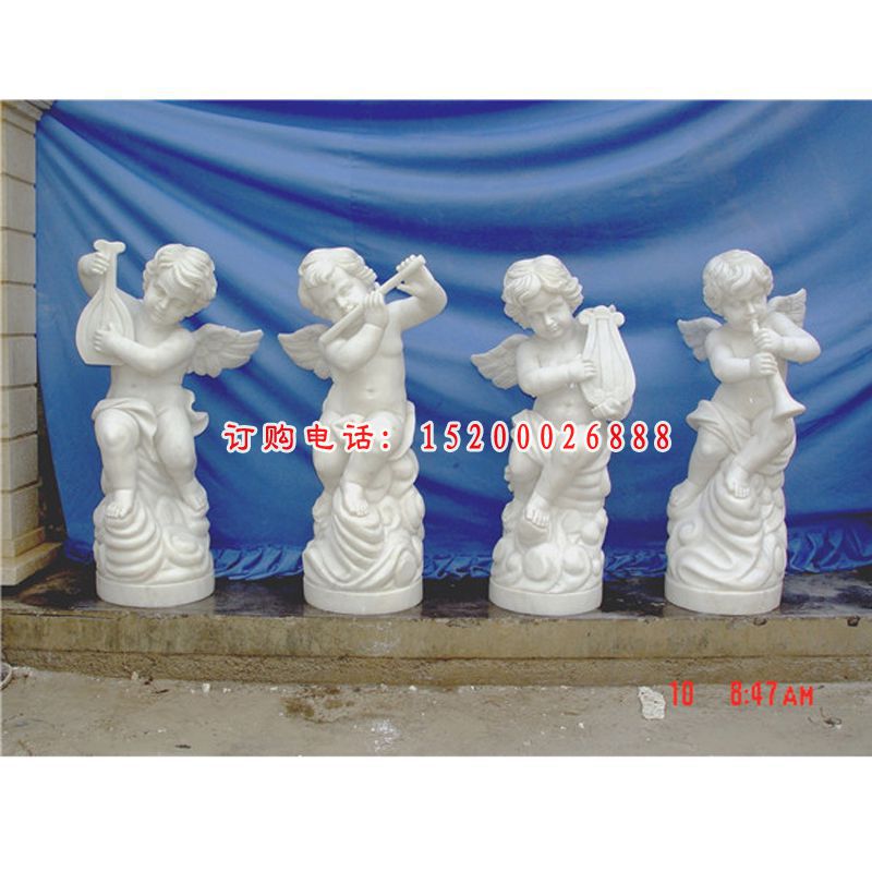 小天使石雕，汉白玉小天使雕塑 (4)