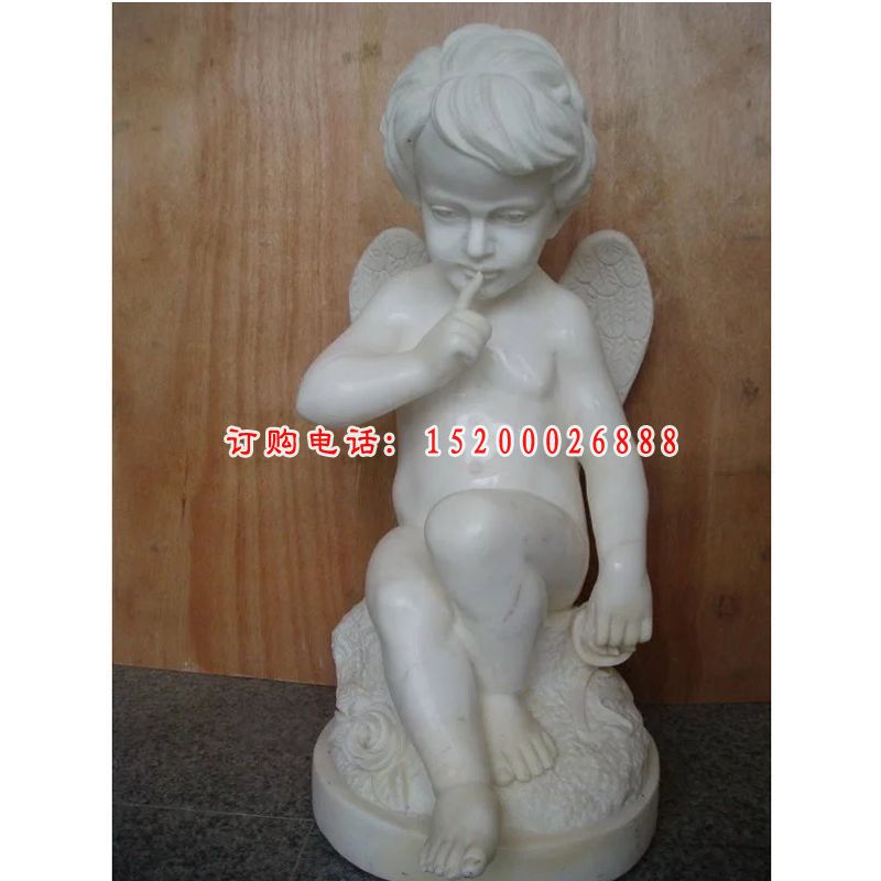 小天使石雕，汉白玉西方小孩石雕