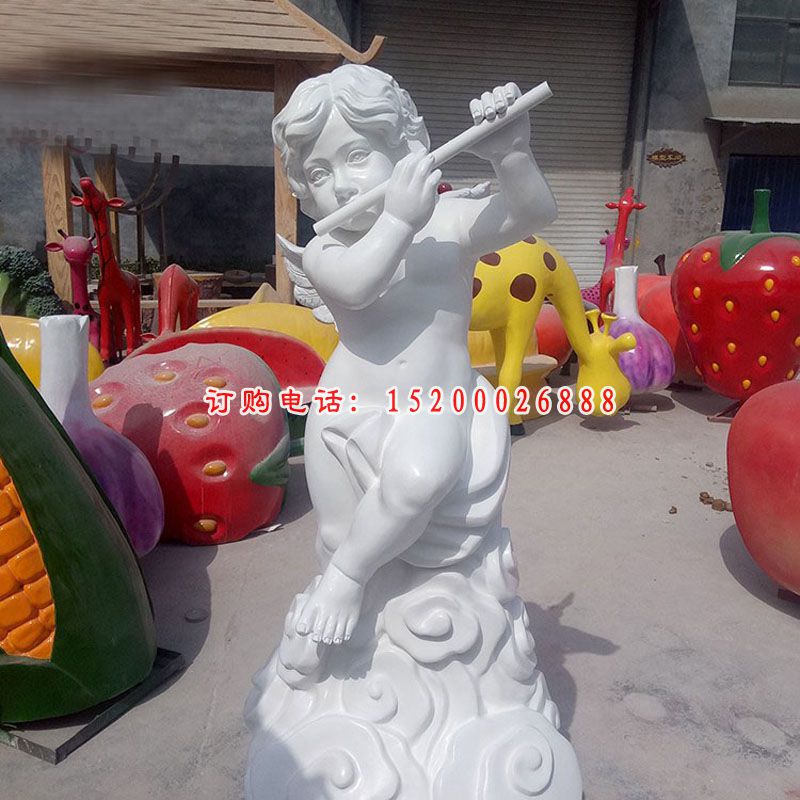 大理石吹笛子儿童  石雕广场人物雕塑