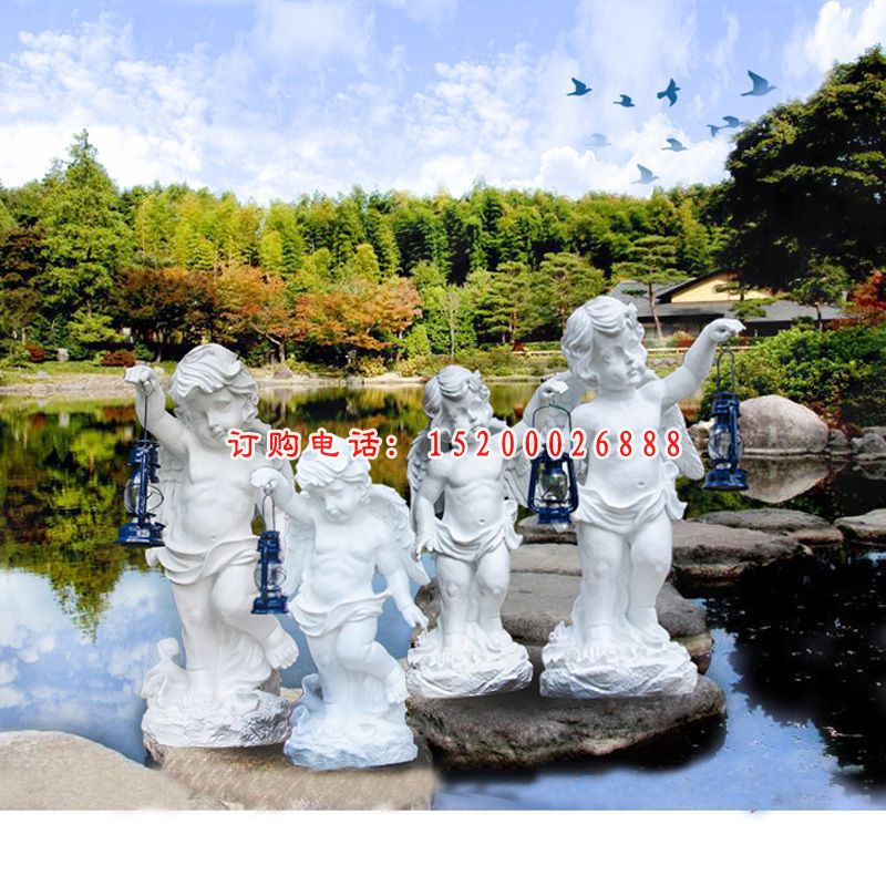 石雕四大天使  湖边人物雕塑