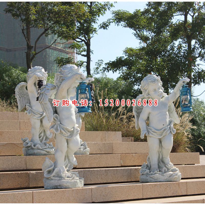 石雕台阶上的天使  小区景观人物雕塑