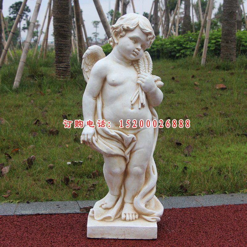 抱着麦穗的小天使石雕汉白玉西方人物雕塑