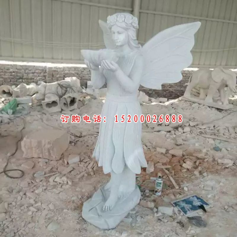 汉白玉小天使石雕，西方小女孩石雕 (2)