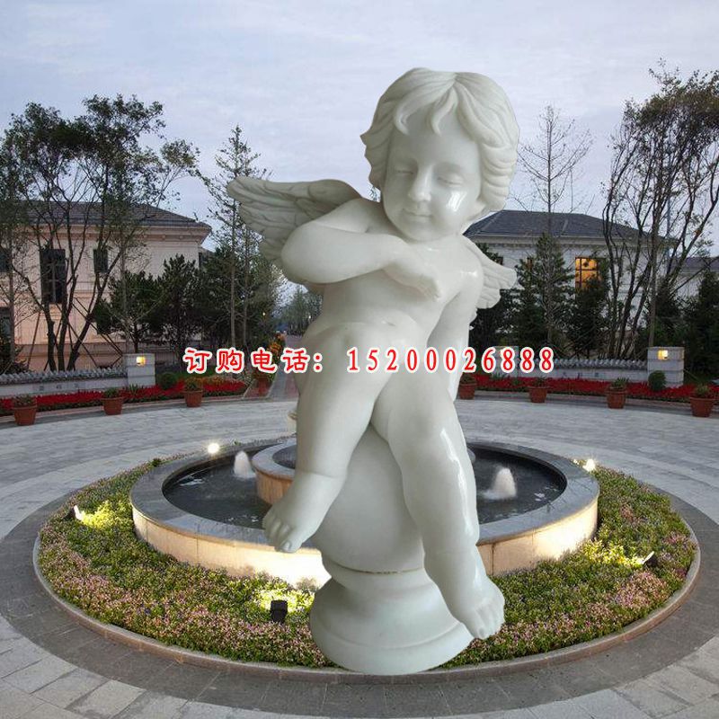 西方小天使石雕，汉白玉景观摆件 (2)