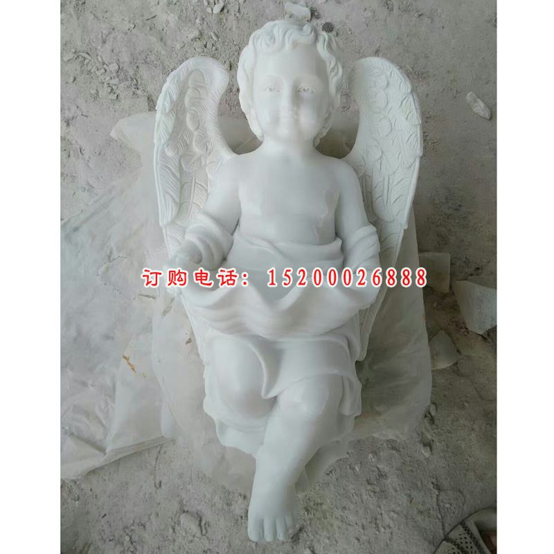 石雕小天使，汉白玉小天使雕塑 (2)