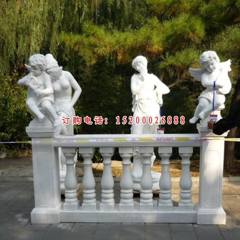 汉白玉小天使雕塑，石雕栏杆