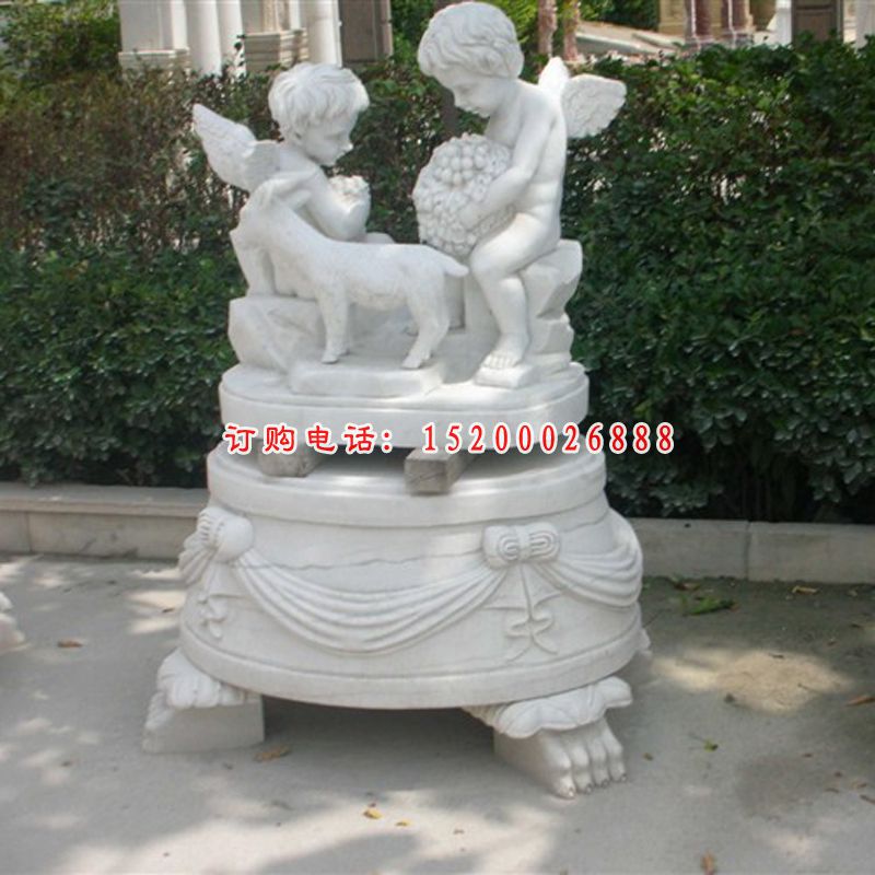 西方天使雕塑，汉白玉小孩石雕