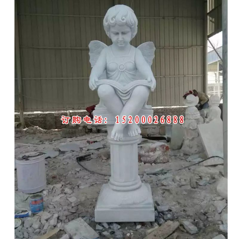 小天使看书石雕，公园人物石雕
