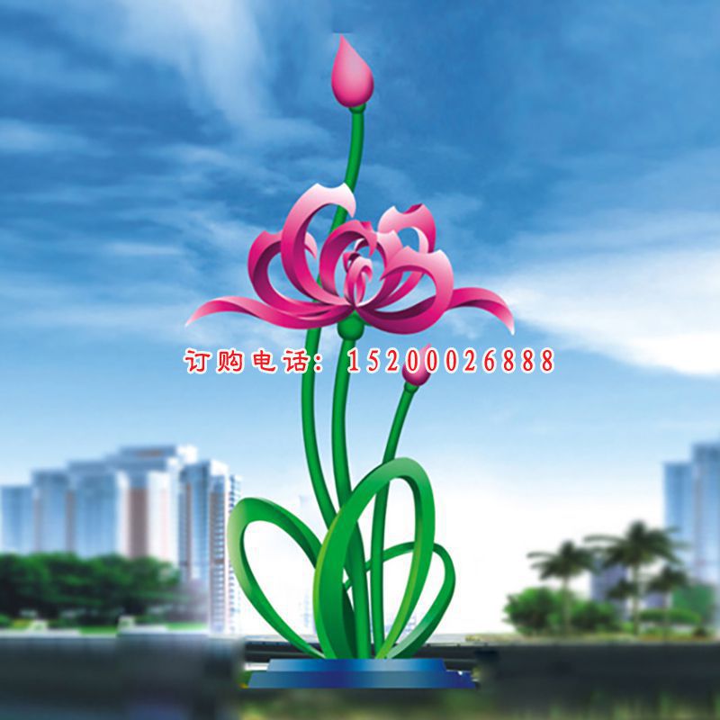 不锈钢荷花雕塑，广场景观雕塑