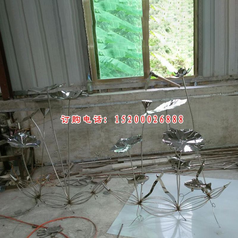 不锈钢荷花雕塑，锻造荷花锻造荷叶 (4)