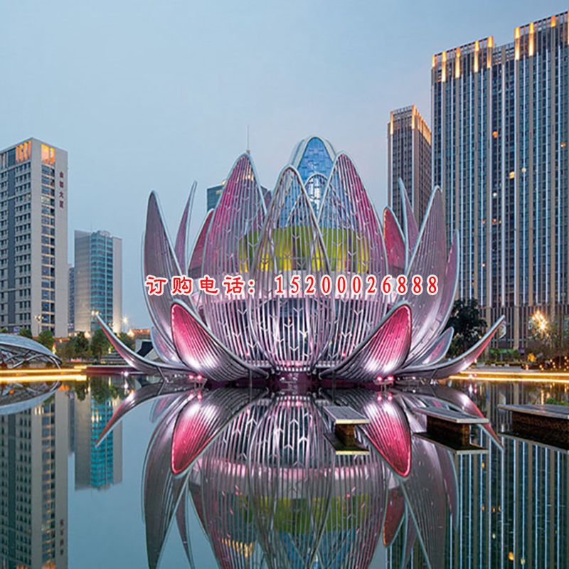 不锈钢亮灯荷花  城市景观雕塑