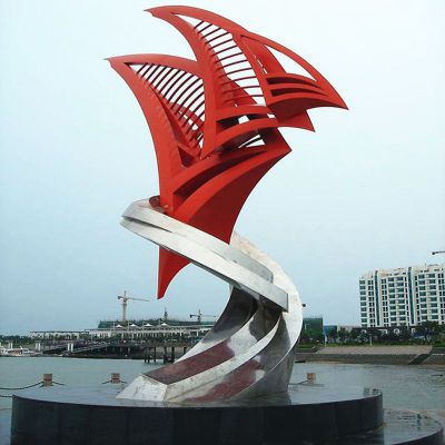 不锈钢抽象帆船雕塑 海边景观雕塑