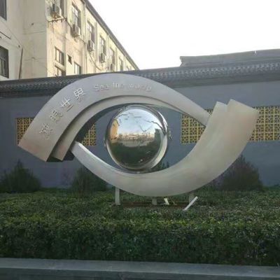 不锈钢放眼世界雕塑  不锈钢企业雕塑