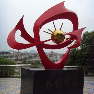 不锈钢共创辉煌雕塑  不锈钢企业雕塑