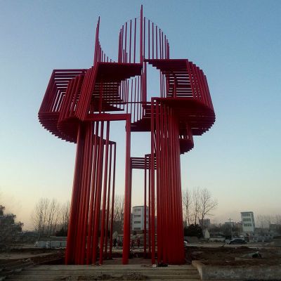 不锈钢红色中国雕塑，大型广场雕塑