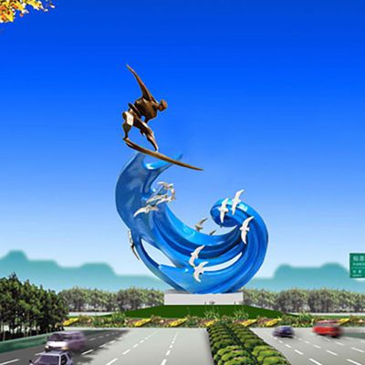 不锈钢搏雕塑  不锈钢冲浪雕塑