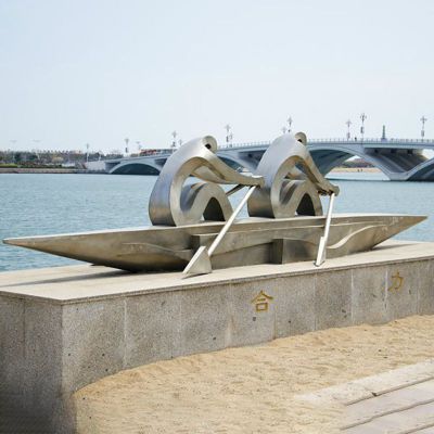 不锈钢划船雕塑  公园不锈钢划船雕塑