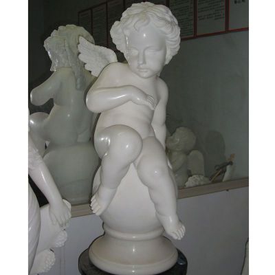 汉白玉小天使雕塑，西方小孩石雕