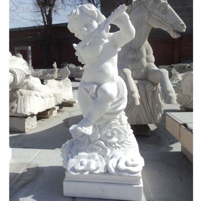 吹笛小天使石雕，汉白玉小天使雕塑